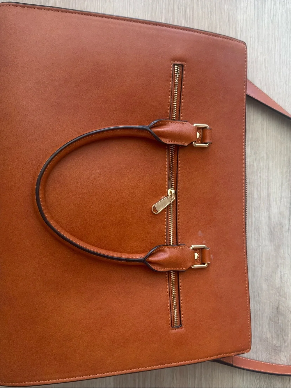 Leather Laptop Bag in Tan and Cream